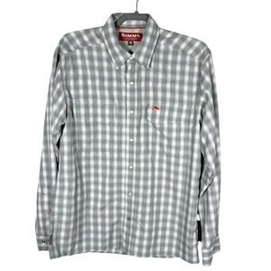 Simms Big Sky Fishing Shirt Mens M Plaid Snap Front Vented Pockets Outdoor